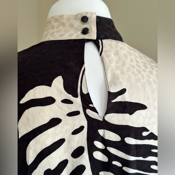 Lloyd Williams Delicate Vintage Black White Leaf Print 100% Silk Top Blouse SZ 4 - Picture 8 of 15